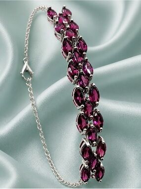 AAA Raspberry Rhodolite Garnet Bracelet set in rhodium over 925 Sterling Silver